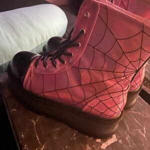 Demonia SLACKER-88 Pink Spiderweb Combat Boots